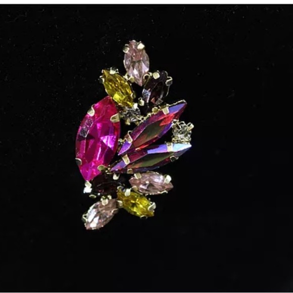 Jewelry - Multicolor Crystal Statement Stud Earrings Pink Yellow Rhinestone Cluster